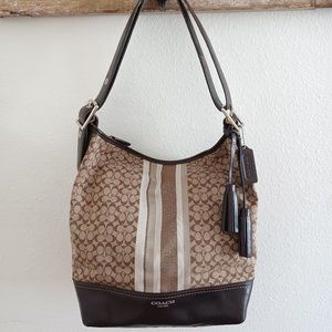Coach New York 19918 Brown Signature C Canvas & Leather Legacy Stripe Crossbody